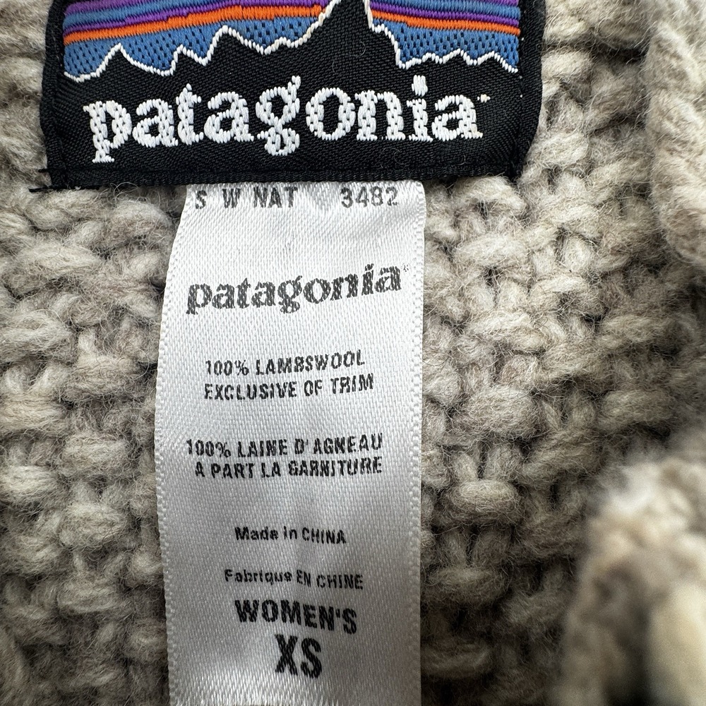 Vintage Womens XS Patagonia Lambs Wool Chunky Knit Tan Zip Up Sweater Chest 36" - Picture 3 of 11